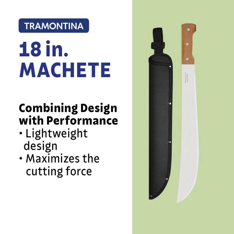 Machete Tramontina de 18 pulgadas con hoja de Acero al Carbono y mango de madera con funda de nylon - 26621/218.
