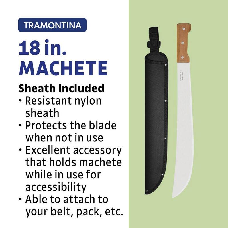 Machete Tramontina de 18 pulgadas con hoja de Acero al Carbono y mango de madera con funda de nylon - 26621/218.