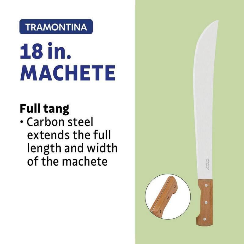 Machete Tramontina de 18 pulgadas con hoja de Acero al Carbono y mango de madera con funda de nylon - 26621/218.
