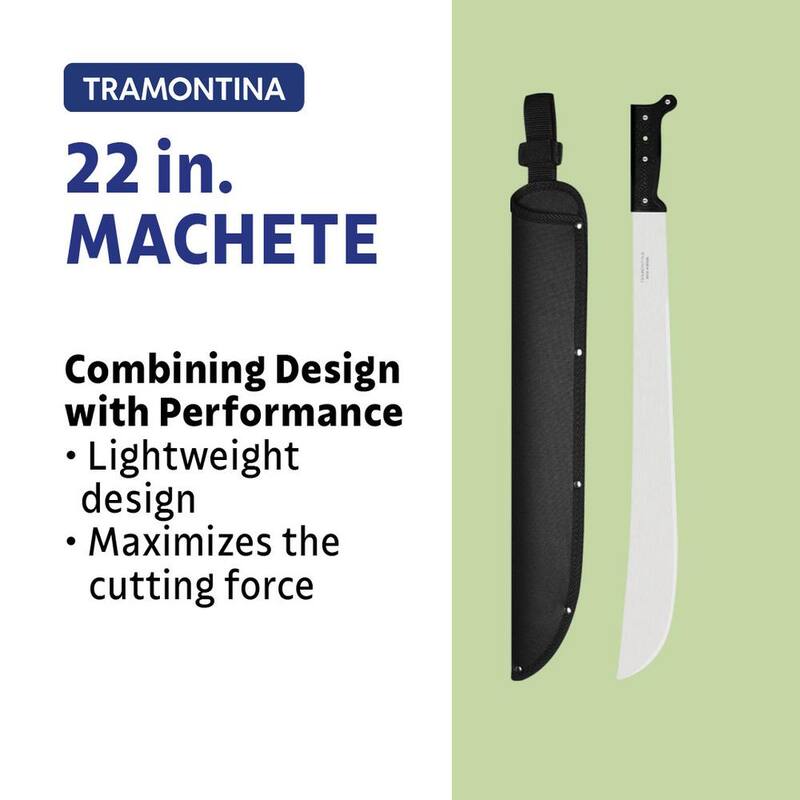 Machete Tramontina de 22 pulgadas con hoja de acero al carbono y mango de polipropileno negro con funda de nailon - 26616/222