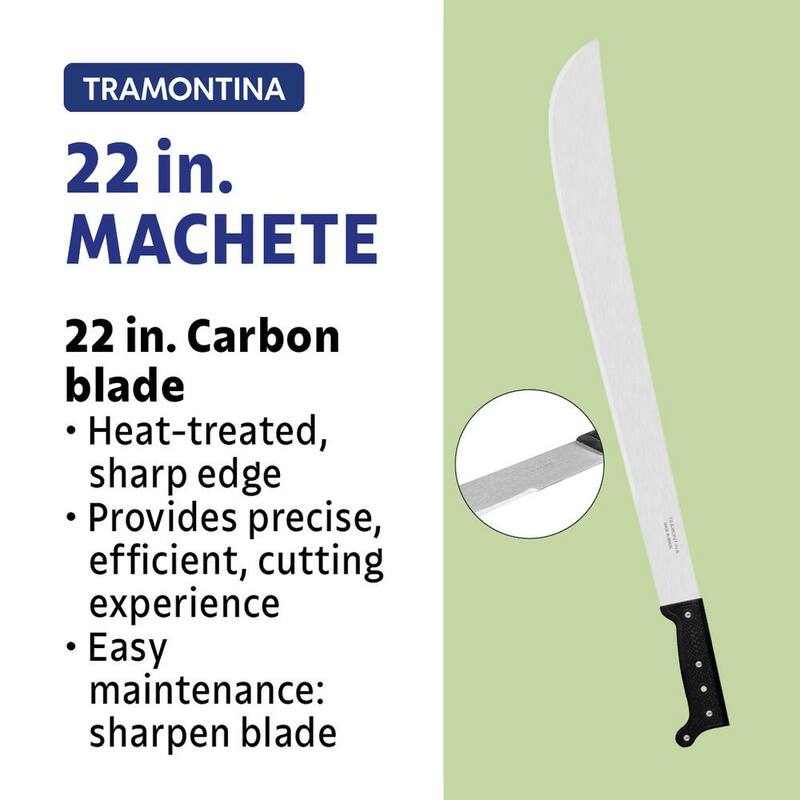 Machete Tramontina de 22 pulgadas con hoja de acero al carbono y mango de polipropileno negro con funda de nailon - 26616/222