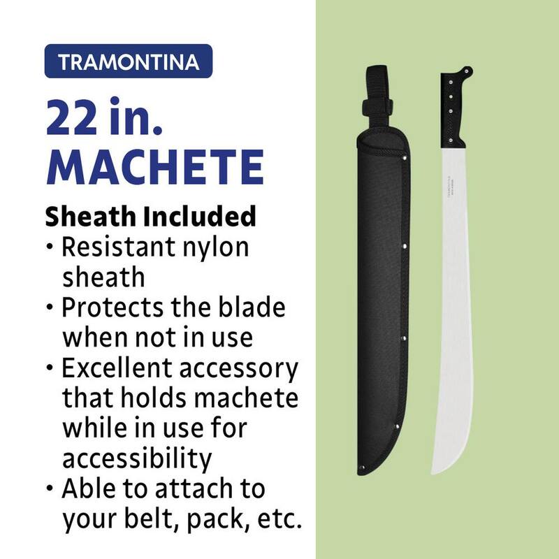 Machete Tramontina de 22 pulgadas con hoja de acero al carbono y mango de polipropileno negro con funda de nailon - 26616/222