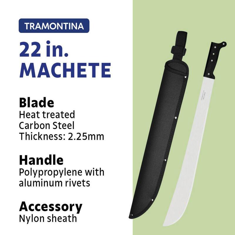 Machete Tramontina de 22 pulgadas con hoja de acero al carbono y mango de polipropileno negro con funda de nailon - 26616/222