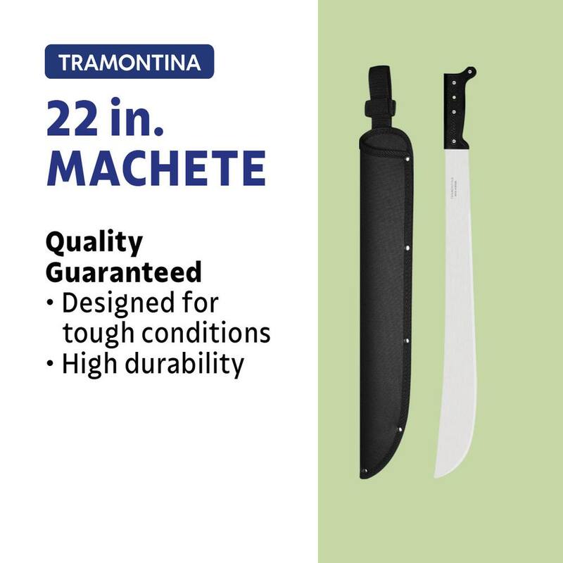 Machete Tramontina de 22 pulgadas con hoja de acero al carbono y mango de polipropileno negro con funda de nailon - 26616/222