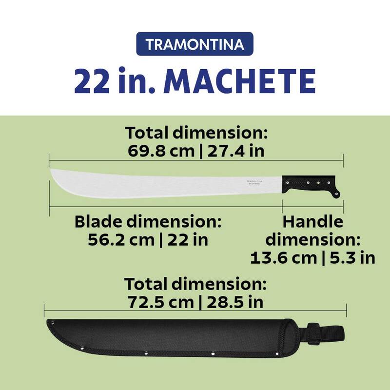 Machete Tramontina de 22 pulgadas con hoja de acero al carbono y mango de polipropileno negro con funda de nailon - 26616/222