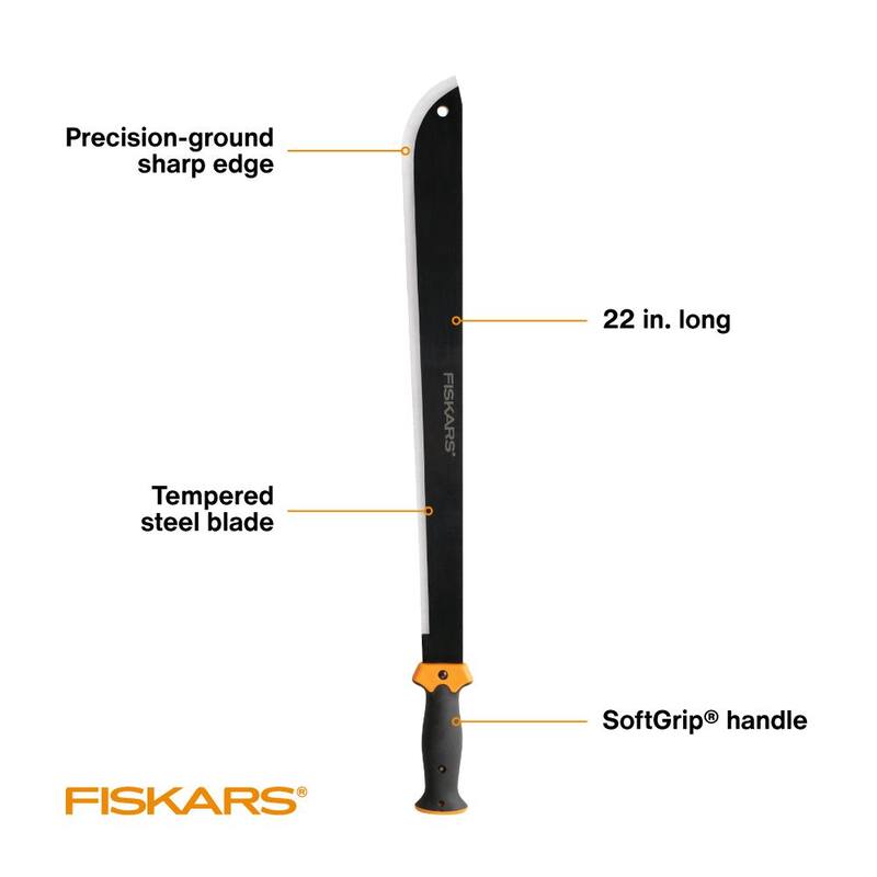 Machete de desmalezado con hoja de acero de 22 pulgadas de Fiskars - para cortar arbustos, jardinería, paisajismo, artesanía - 370780-1008