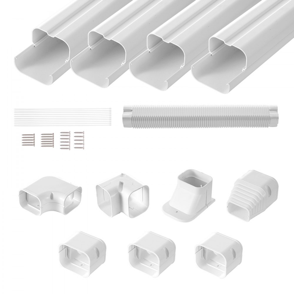 VEVOR Mini Split Line Set Cover 3-inch W 15.8Ft L, PVC Decorative Pipe Line Cover For Air Conditioner with 4 Straight Ducts & Full Components Easy to Install, Paintable for Heat Pumps, White - BSKSQFTSKDGX6NH9BV0