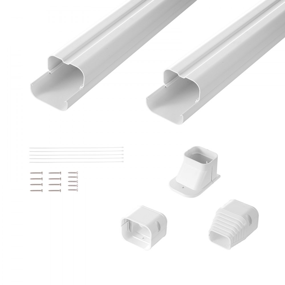 VEVOR Mini Split Line Set Cover 3-inch W 7.4Ft L, PVC Decorative Pipe Line Cover For Air Conditioner with 2 Straight Ducts & Full Components Easy to Install, Paintable for Heat Pumps, White - BSKSQFTSKDGXVBQRUV0
