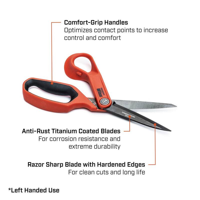 Tijeras para trabajadores zurdos Crescent Wiss de 10 pulgadas con recubrimiento de titanio y mango offset - CW10TL