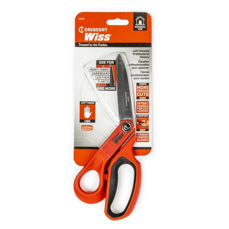 Tijeras para trabajadores zurdos Crescent Wiss de 10 pulgadas con recubrimiento de titanio y mango offset - CW10TL