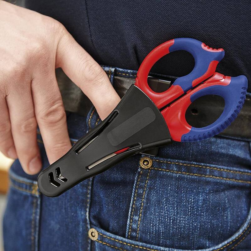 Tijeras de electricista KNIPEX de 6-1/4 pulgadas con agarre cómodo y funda - 95 05 155 SBA