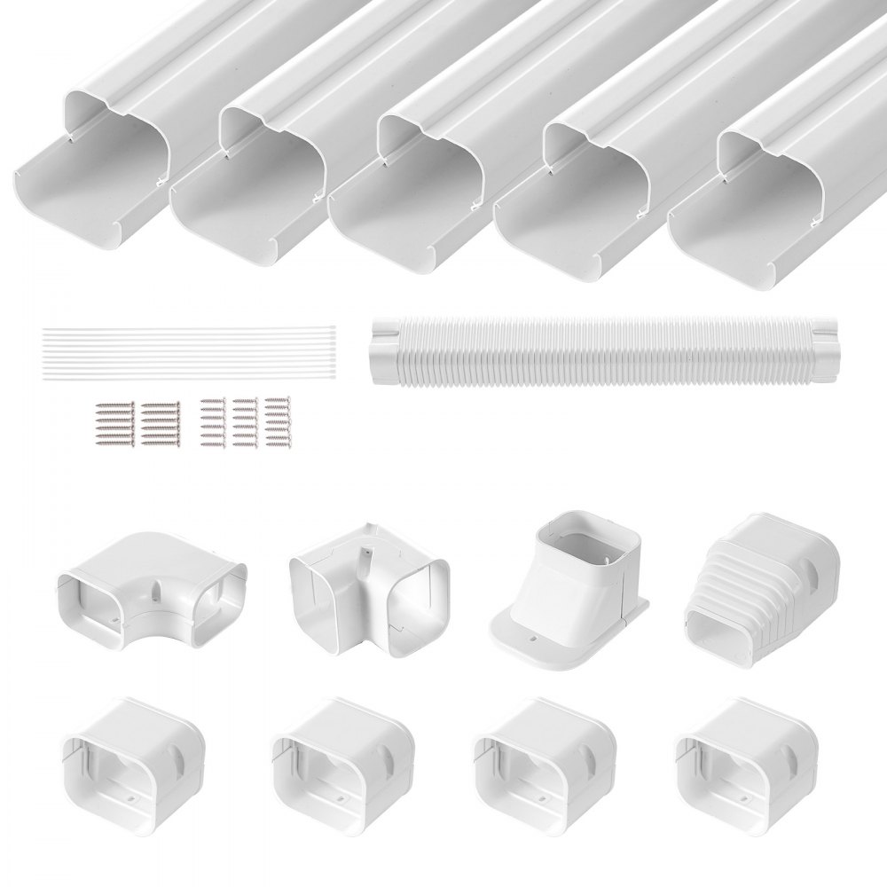 VEVOR Mini Split Line Set Cover 3-inch W 10Ft L, PVC Decorative Pipe Line Cover For Air Conditioner with 5 Straight Ducts & Full Components Easy to Install, Paintable for Heat Pumps, White - BSKSQFTSKDGX4RGJNV0
