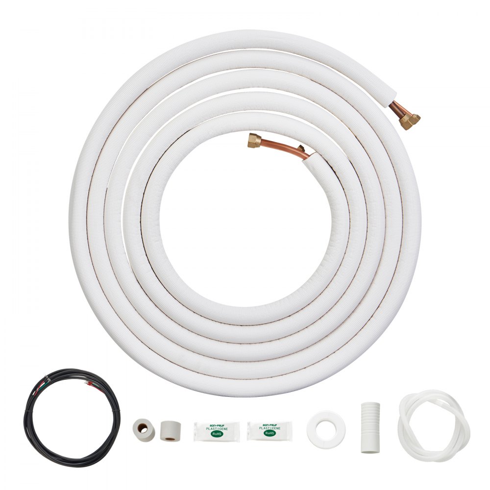 VEVOR 25FT Mini Split Line Set, 1/4" & 1/2" O.D Copper Pipes Tubing and Triple-Layer Insulation, for Air Conditioning or Heating Pump Equipment & HVAC with Rich Accessories (27ft Connection Cable) - KDLJGTJ14INCROCV1V0