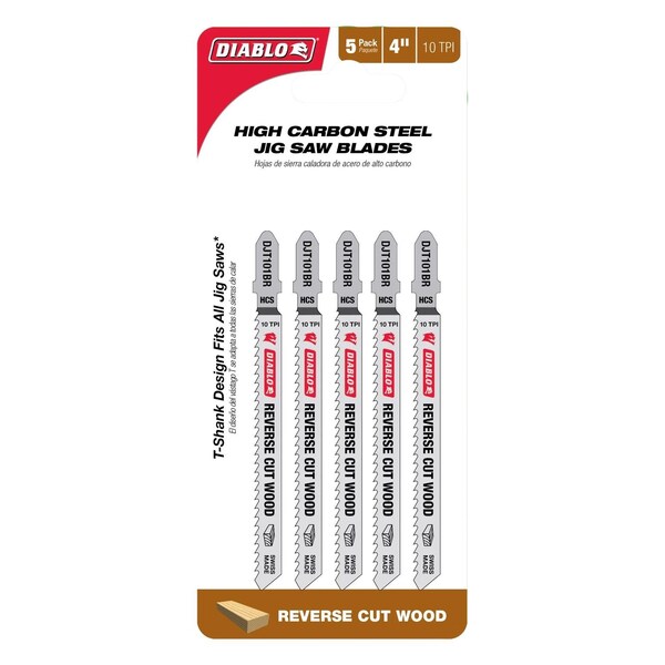 Diablo 4 in. High Carbon Steel T-Shank Reverse Cut Jig Saw Blade 10 TPI 5 pk - DJT101BR5