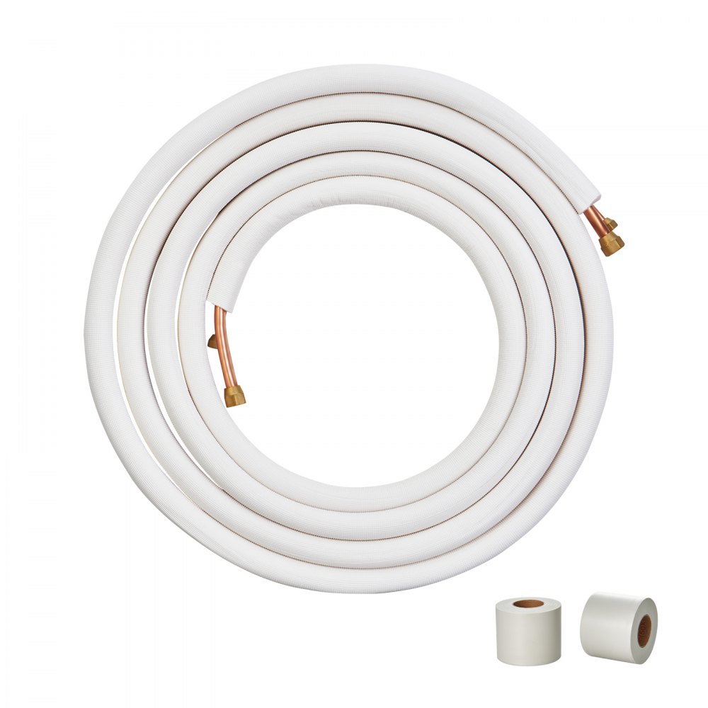 VEVOR 25FT Mini Split Line Set, 3/8" & 5/8" O.D Copper Pipes Tubing and Triple-Layer Insulation, for Mini Split Air Conditioning Refrigerant or Heating Pump Equipment & HVAC with Wrapping Strips. - KDLJTG25FT38109USV0
