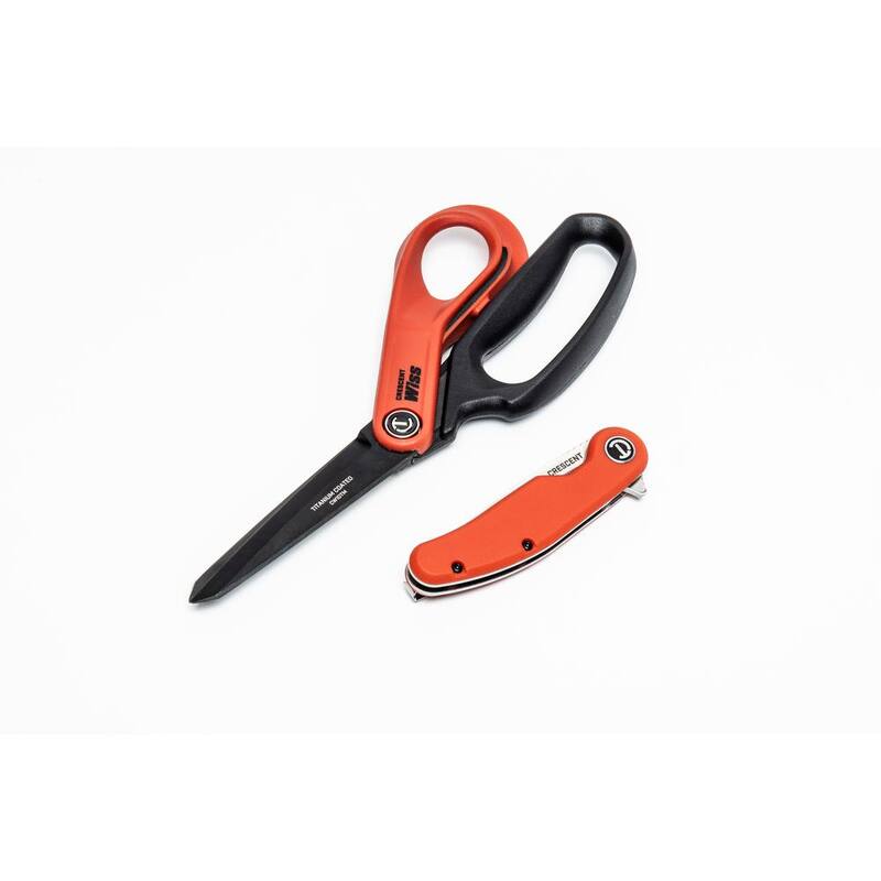 Conjunto de Tijeras de Trabajo Pesado Crescent Wiss de 10 pulgadas con Recubrimiento de Titanio y Cuchillo de Bolsillo de Punta de Gota de Acero de 3.25 pulgadas (2 piezas) - CW10TM325CR.