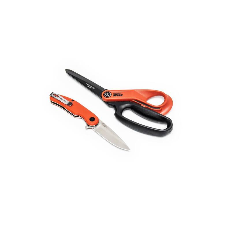 Conjunto de Tijeras de Trabajo Pesado Crescent Wiss de 10 pulgadas con Recubrimiento de Titanio y Cuchillo de Bolsillo de Punta de Gota de Acero de 3.25 pulgadas (2 piezas) - CW10TM325CR.
