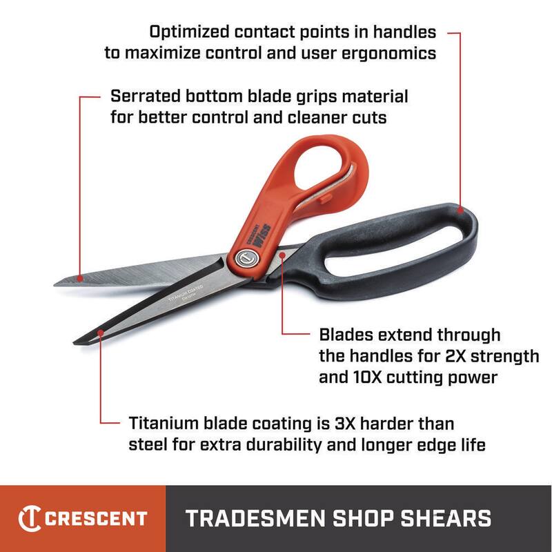 Conjunto de Tijeras de Trabajo Pesado Crescent Wiss de 10 pulgadas con Recubrimiento de Titanio y Cuchillo de Bolsillo de Punta de Gota de Acero de 3.25 pulgadas (2 piezas) - CW10TM325CR.