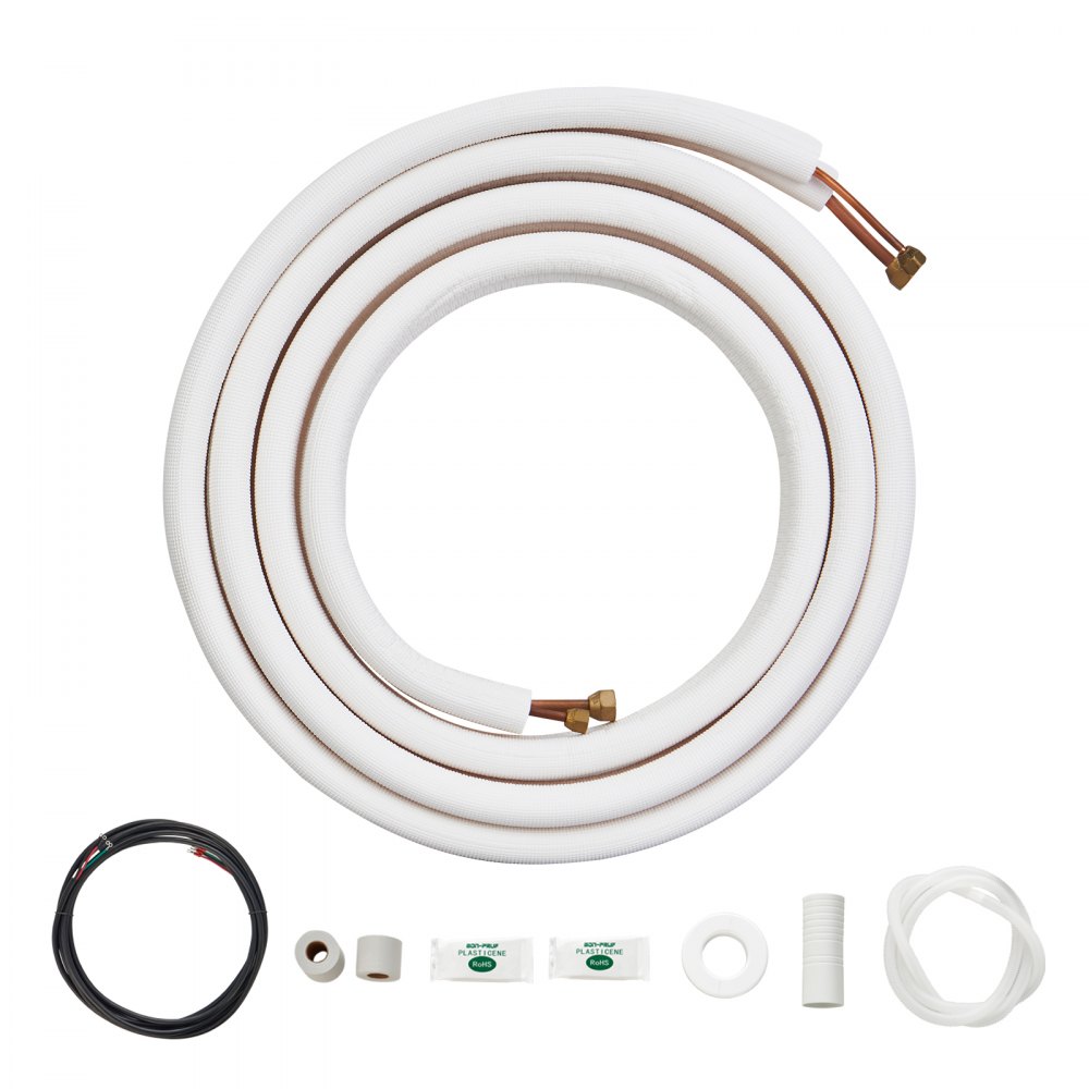 VEVOR 16FT Mini Split Line Set, 1/4" & 3/8" O.D Copper Pipes Tubing and Triple-Layer Insulation, for Air Conditioning or Heating Pump Equipment & HVAC with Rich Accessories (18ft Connection Cable) - KDLJGTJ14INCM0ASYV0