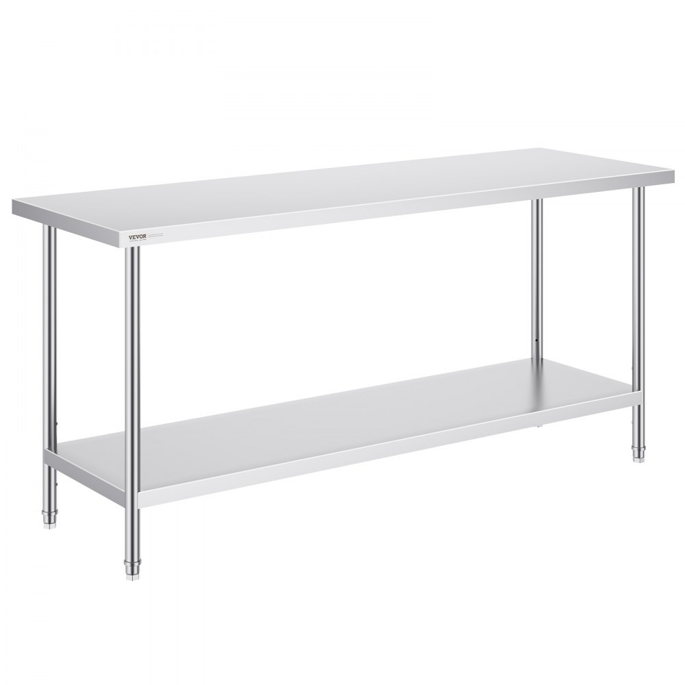 VEVOR Stainless Steel Prep Table, 24 x 72 x 34 Inch, Heavy Duty Metal Worktable with 3 Adjustable Height Levels, Commercial Workstation for Kitchen Garage Restaurant Backyard - CFBXGGZTLCWJFVL3YV0