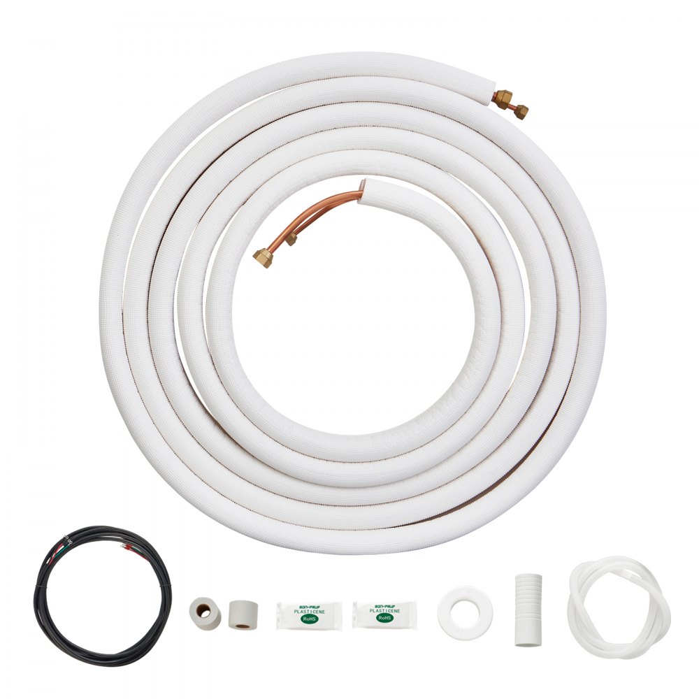 VEVOR 25FT Mini Split Line Set, 1/4" & 3/8" O.D Copper Pipes Tubing and Triple-Layer Insulation, for Air Conditioning or Heating Pump Equipment & HVAC with Rich Accessories (27ft Connection Cable) - KDLJGTJ14INC1KXRQV0