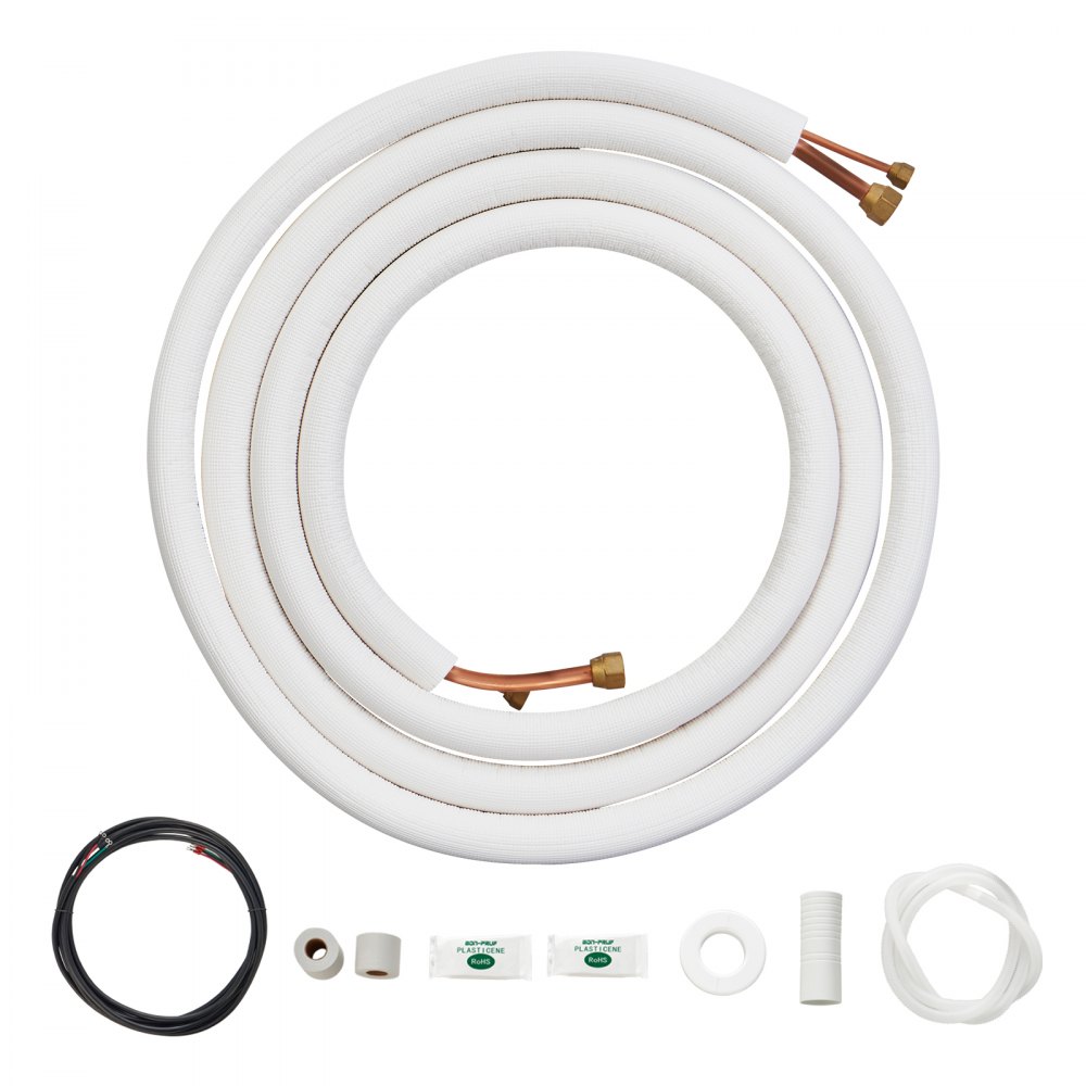 VEVOR 16FT Mini Split Line Set, 1/4" & 1/2" O.D Copper Pipes Tubing and Triple-Layer Insulation, for Air Conditioning or Heating Pump Equipment & HVAC with Rich Accessories (18ft Connection Cable) - KDLJGTJ14INCGQZOXV0