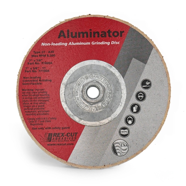 Disco de rectificado Rex Cut Aluminator de 7 X 5/8-11 T27 Aluminator Grind A36 - 771004