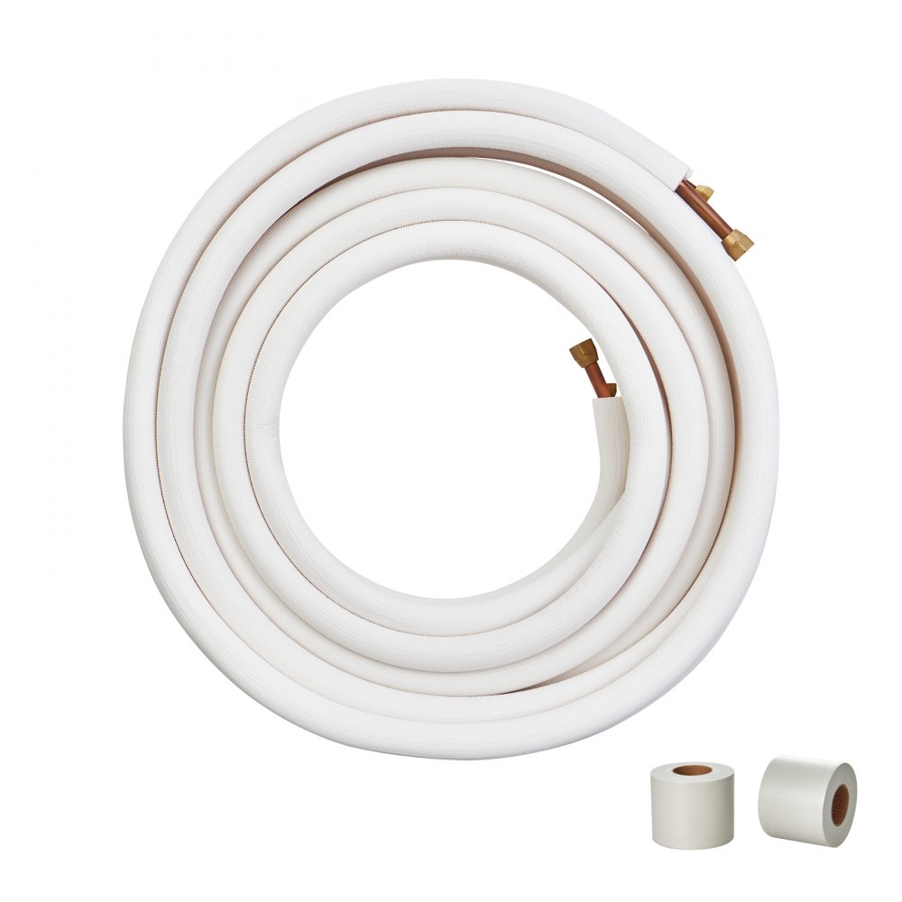 VEVOR 50FT Mini Split Line Set, 3/8" & 5/8" O.D Copper Pipes Tubing and Triple-Layer Insulation, for Mini Split Air Conditioning Refrigerant or Heating Pump Equipment & HVAC with Wrapping Strips. - KDLJTG50FT386YXZYV0