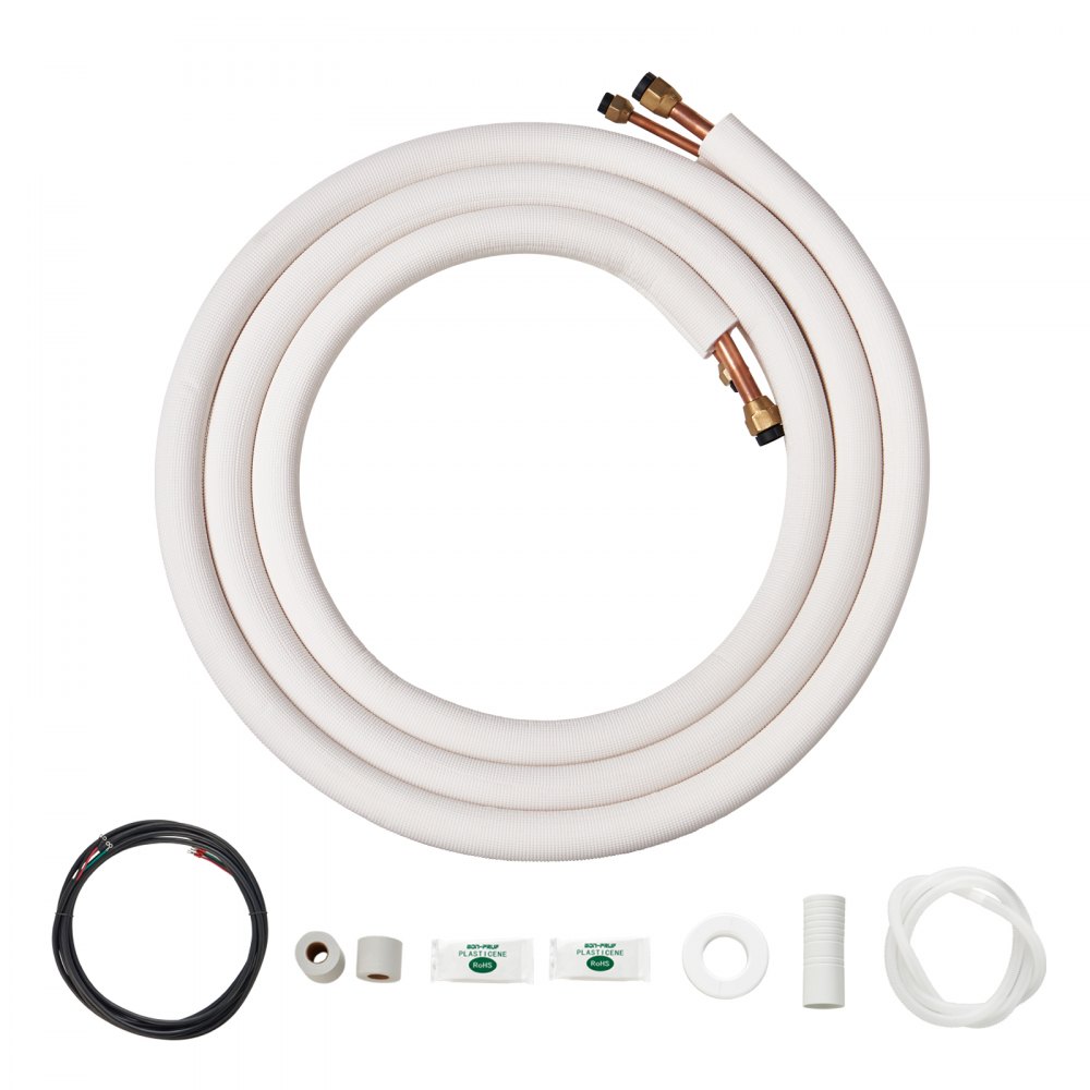 VEVOR 16FT Mini Split Line Set, 3/8" & 5/8" O.D Copper Pipes Tubing and Triple-Layer Insulation, for Air Conditioning or Heating Pump Equipment & HVAC with Rich Accessories (18ft Connection Cable) - KDLJGTJ38INCHPEFUV0