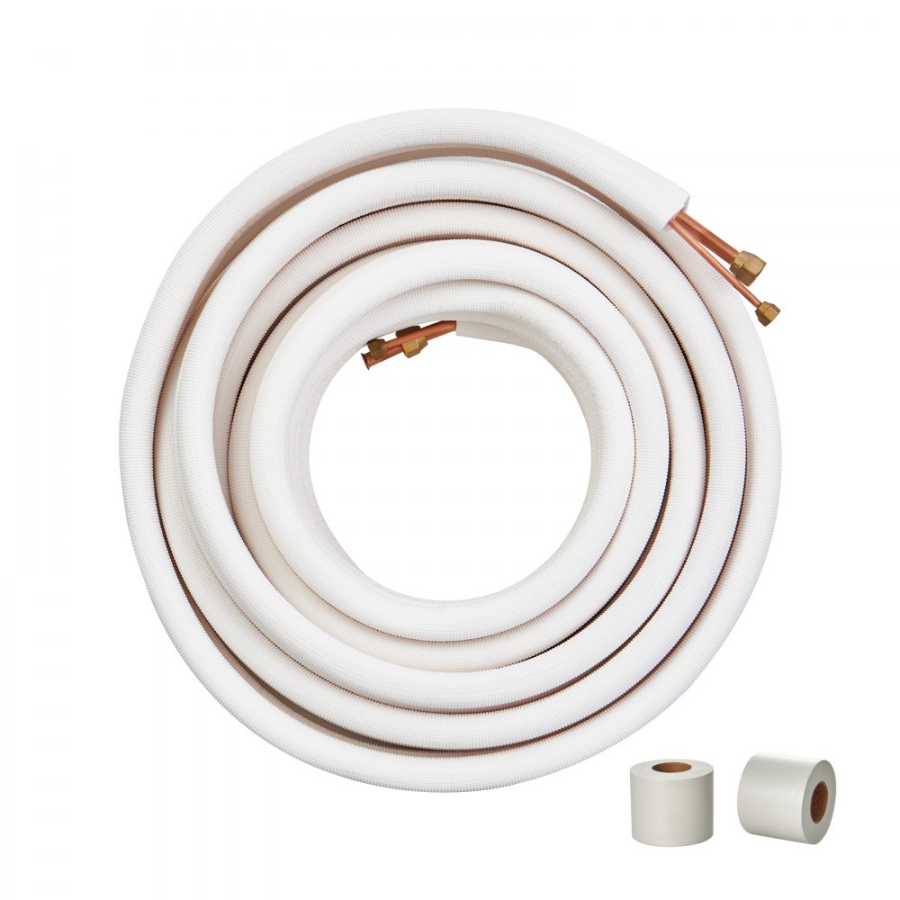 VEVOR 50FT Mini Split Line Set, 1/4" & 1/2" O.D Copper Pipes Tubing and Triple-Layer Insulation, for Mini Split Air Conditioning Refrigerant or Heating Pump Equipment & HVAC with Wrapping Strips. - KDLJTG50FT14P70GBV0