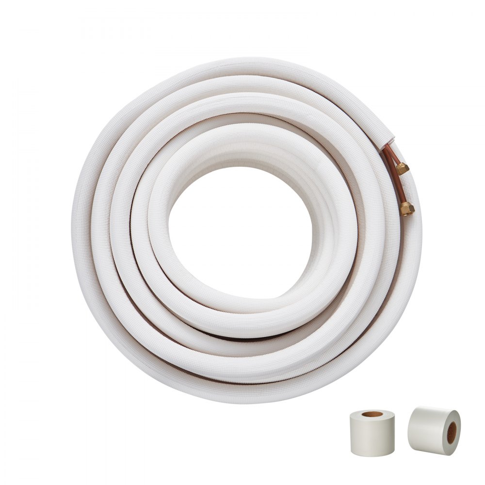 VEVOR 50FT Mini Split Line Set, 1/4" & 3/8" O.D Copper Pipes Tubing and Triple-Layer Insulation, for Mini Split Air Conditioning Refrigerant or Heating Pump Equipment & HVAC with Wrapping Strips. - KDLJTG50FT140P486V0