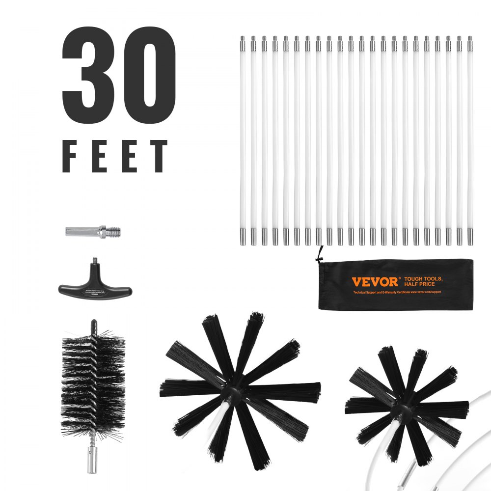 VEVOR 22 Pieces 30 FEET Dryer Vent Cleaner Kit, Include 3 Different Sizes Flexible Lint Trap Brush, Reinforced Nylon Duct Cleaning Dryer Vent Brush, Dryer Cleaning Kit with Clamp Connectors - GDQJSSTK30YCGTD6IV0