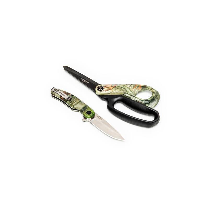 Tijeras de utilidad con camuflaje Crescent y cuchillo de bolsillo con camuflaje de 3.25 pulgadas paquete de bonificación (2 piezas) - CW10TMC325CC