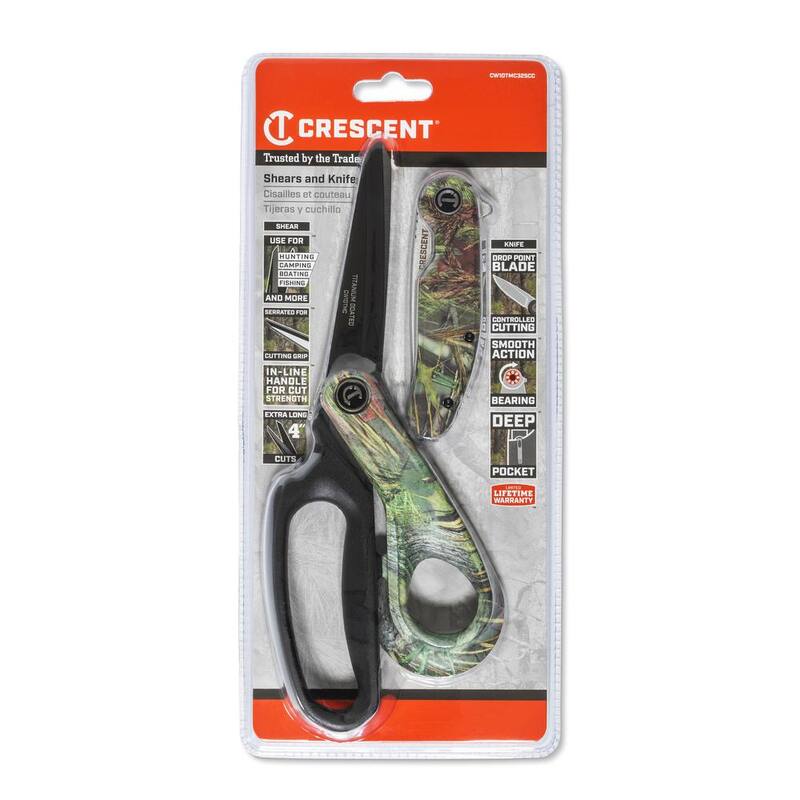 Tijeras de utilidad con camuflaje Crescent y cuchillo de bolsillo con camuflaje de 3.25 pulgadas paquete de bonificación (2 piezas) - CW10TMC325CC
