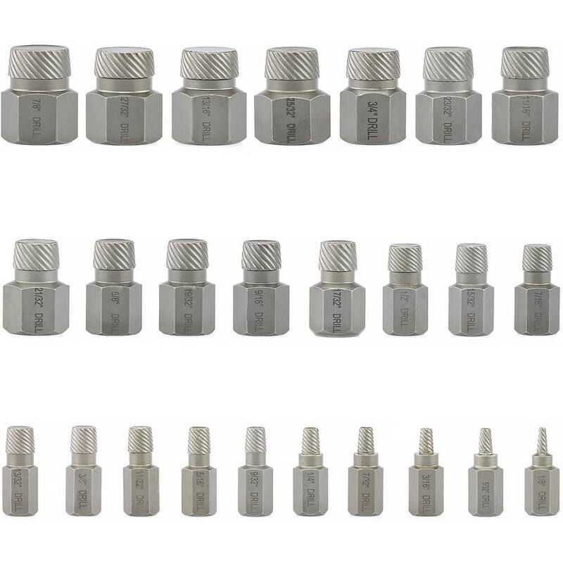 STARK USA Juego de extractores de tornillos de múltiples estrias con cabeza hexagonal, llave de vaso y removedor de pernos (25 piezas) - 33604-H1