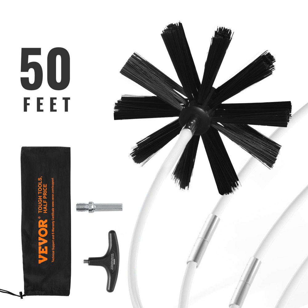 VEVOR 50 FEET Dryer Vent Cleaner Kit, 37 Pieces Duct Cleaning Brush, Reinforced Nylon Dryer Vent Brush, Dryer Cleaning Tools Lint Remover with Flexible Lint Trap Brush, Clamp Connectors - GDQJS50YC2PC72NYBV0