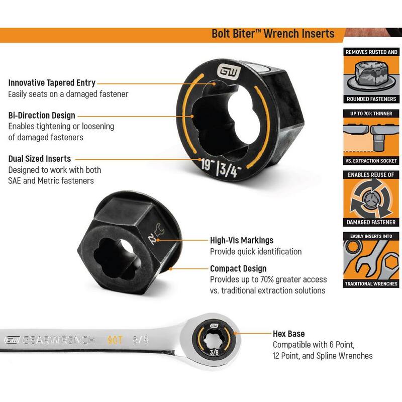 Set de insertos de llave GEARWRENCH Bolt Biter SAE/Métricos (16 piezas) - 86192