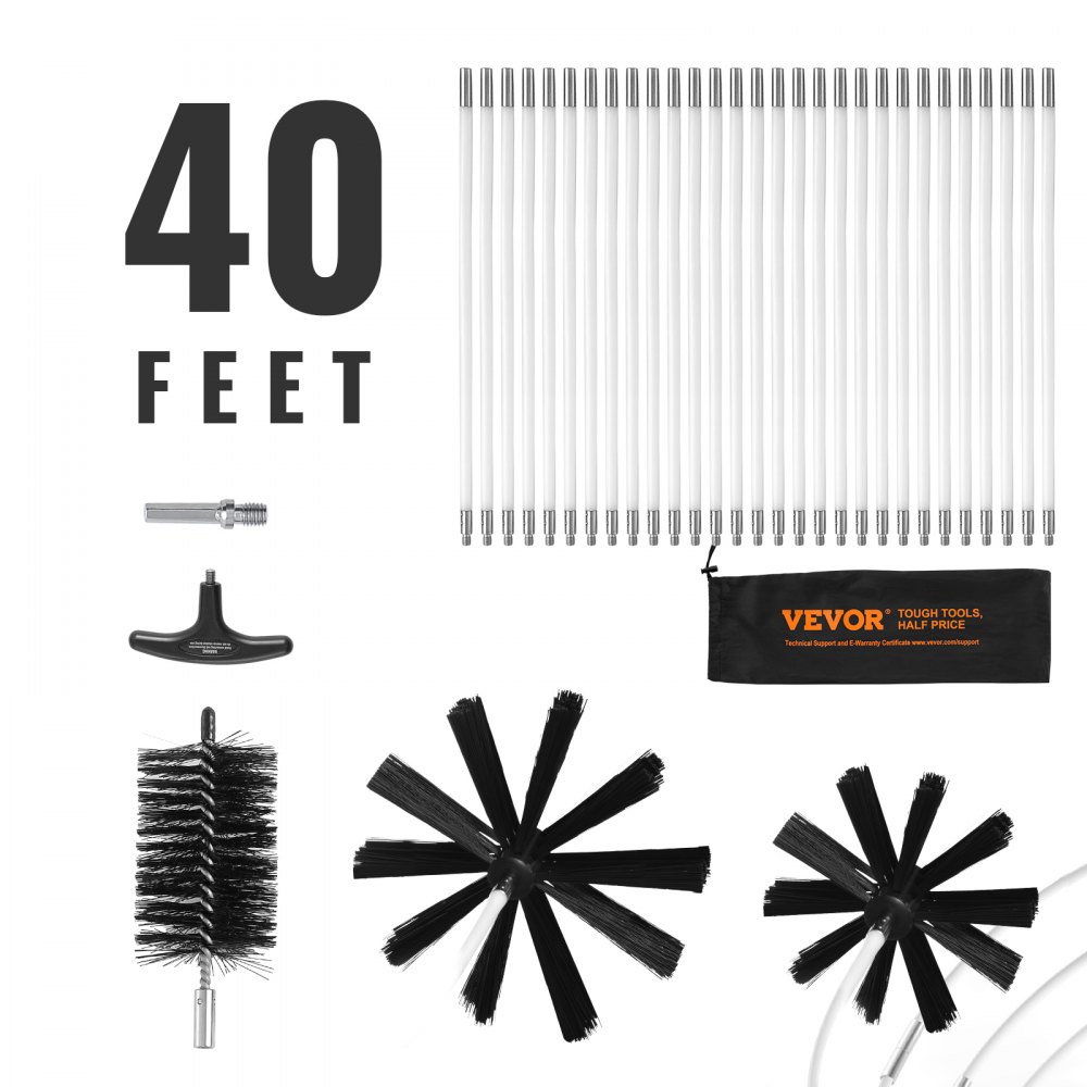 VEVOR 29 Pieces 40 FEET Dryer Vent Cleaner Kit, Include 3 Different Sizes Flexible Lint Trap Brush, Reinforced Nylon Duct Cleaning Dryer Vent Brush, Dryer Cleaning Kit with Clamp Connectors - GDQJSSTK40YC672IRV0