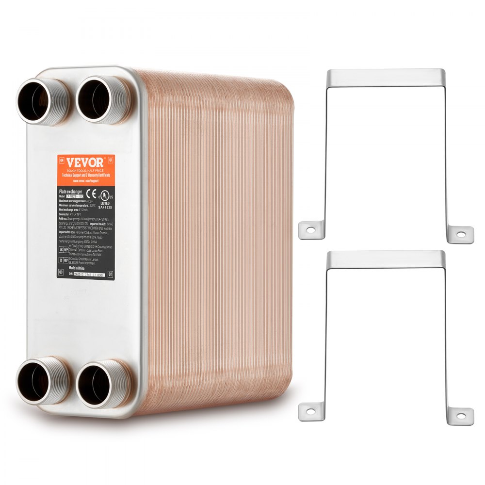 VEVOR 100 Plate Heat Exchanger 4*1-1/4" MNPT Ports 5"x 12" Brazed 316L St. Steel - QHBSHRQ51210IH0Z3V0