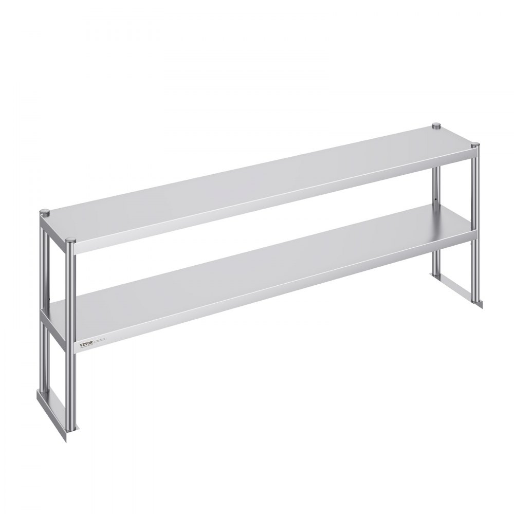 VEVOR Double Overshelf, Double Tier Stainless Steel Overshelf, 12 x 72 Inch Double Deck Overshelf, Height Adjustable Overshelf Prep Work Table for Kitchen, Restaurant and Workshop - CFBXGGZTSCSJ88VG4V0