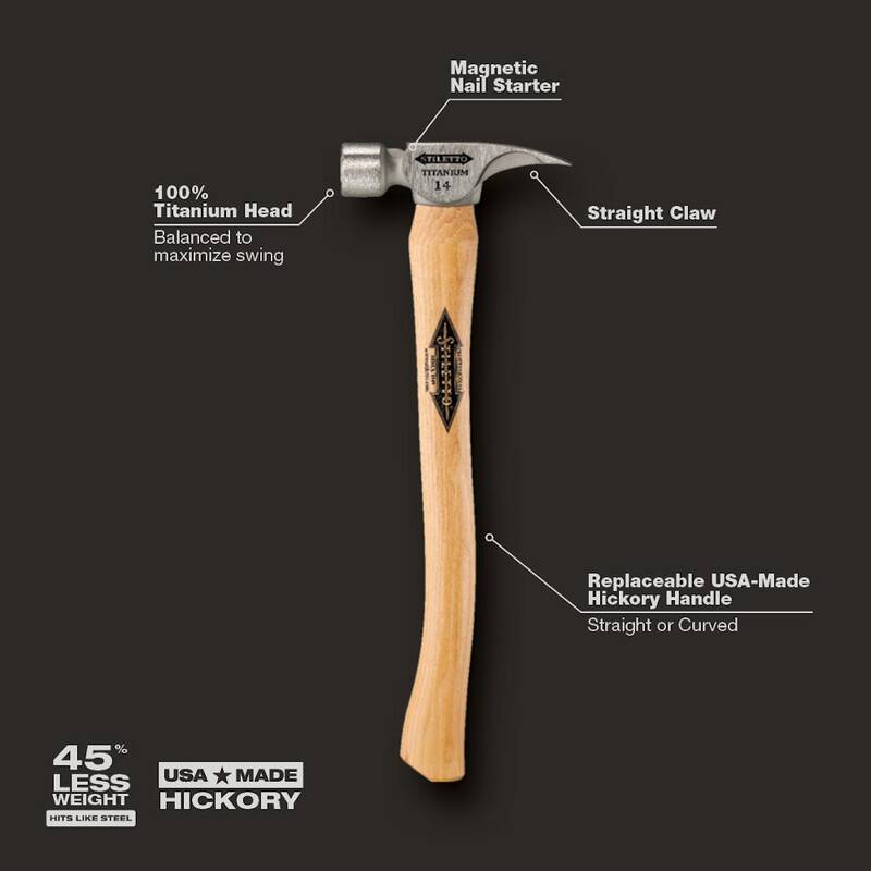 Martillo Stiletto de 14 oz. de titanio con cara lisa y mango de nogal curvo de 18 pulgadas - TI14SC.