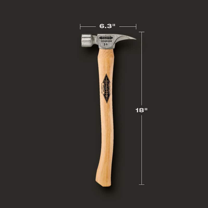 Martillo Stiletto de 14 oz. de titanio con cara lisa y mango de nogal curvo de 18 pulgadas - TI14SC.
