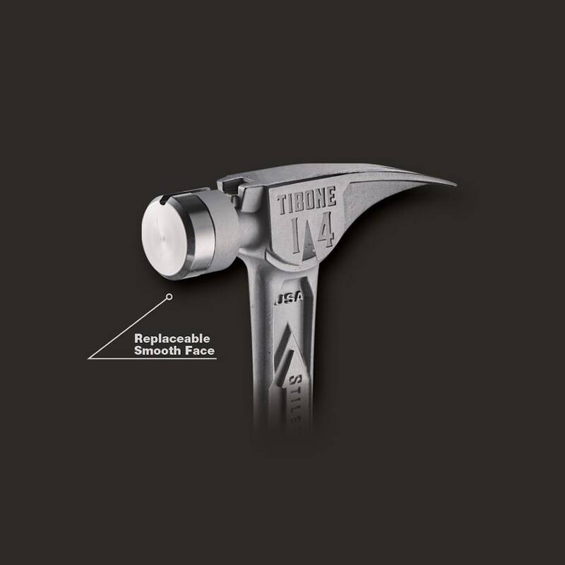 Martillo Stiletto 14 oz. TiBone con cara lisa y mango curvo - TIB14RSC