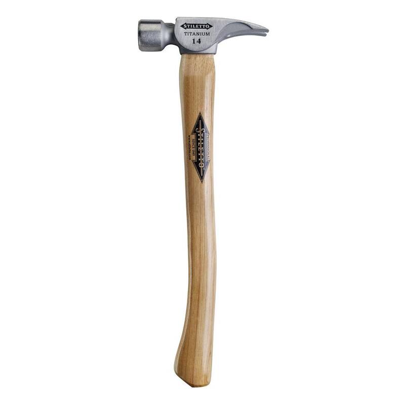 Martillo de titanio Stiletto de 14 oz. con cabeza lisa y mango de nogal curvado de 18 pulgadas, con barra para uñas de titanio de 12 pulgadas con punzón - Ti14SC-TICLW12