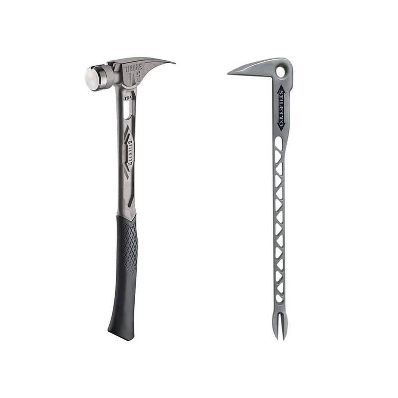 Martillo Stiletto 15 oz. TiBone con cara lisa y mango curvo con 12 pulgadas de uña de titanio Clawbar con marcador de golpes (2 piezas) - TIB15SC-TiCLW12