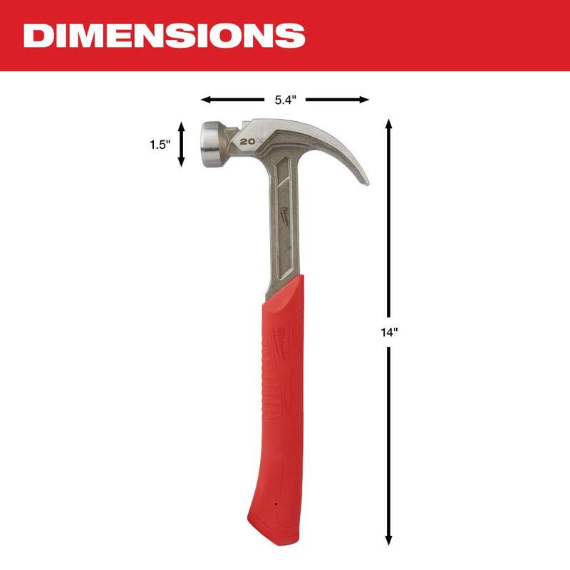 Martillo de garra curva de 20 oz con cara lisa - 48-22-9080 de Milwaukee