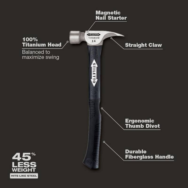 Martillo Stiletto de 14 oz con cabeza de titanio y mango de poliéster/FG curvado de 16 in - TI14MC-F