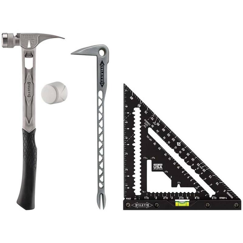 Martillo Milwaukee de 15 oz. TiBone con cara fresada, mango curvo, tapa de maza y palanca para extraer clavos de titanio de 12 pulgadas con marcador (3 piezas) - TIB15MC-TIB-RMA-TICLW12-STSQ7-L