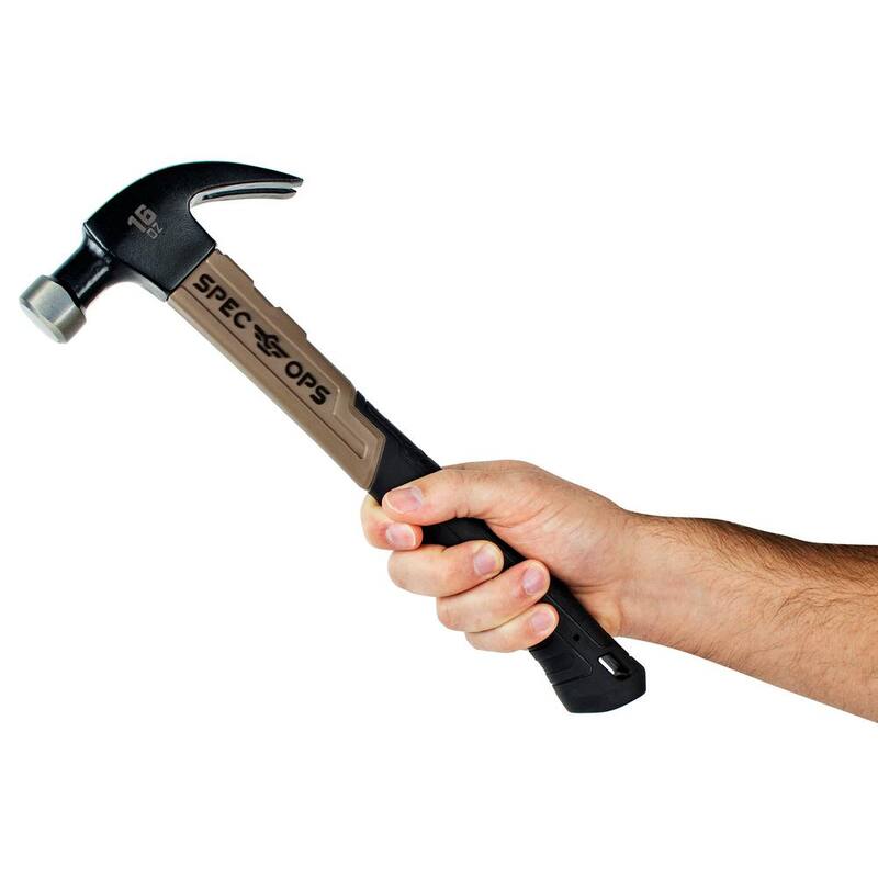 Martillo de garra curva de cara lisa SPEC OPS de 16 oz, mango de fibra de vidrio - SPEC-M16FG