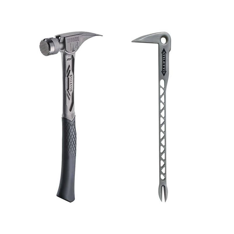 Martillo de 14 oz. TiBone con cara fresada y mango curvado con 12 in. TiClawbar Titanio Extractor de clavos con Dimpler (2 piezas) - TIB14RMC-TiCLW12